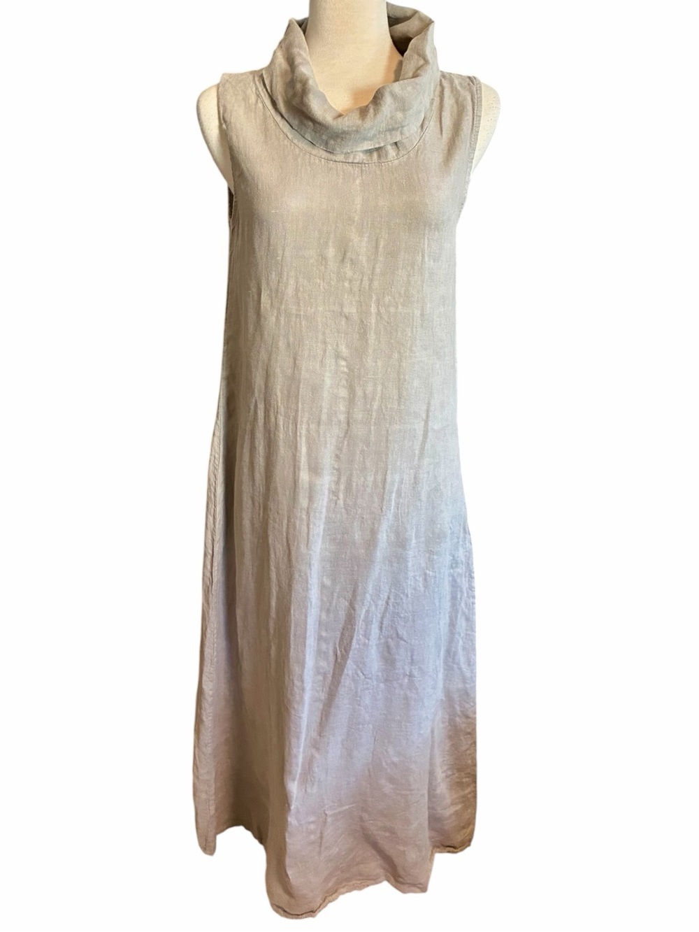 Francesca Bettini 100% Linen Gray Sleeveless Funnel Neck Maxi Dress Size Small
